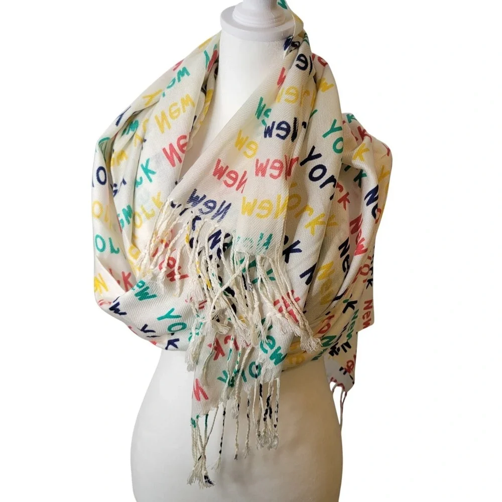 Scarf Pashmina 100%‎ Cashmere Colorful Braided Fringe End New York Preppy Modern